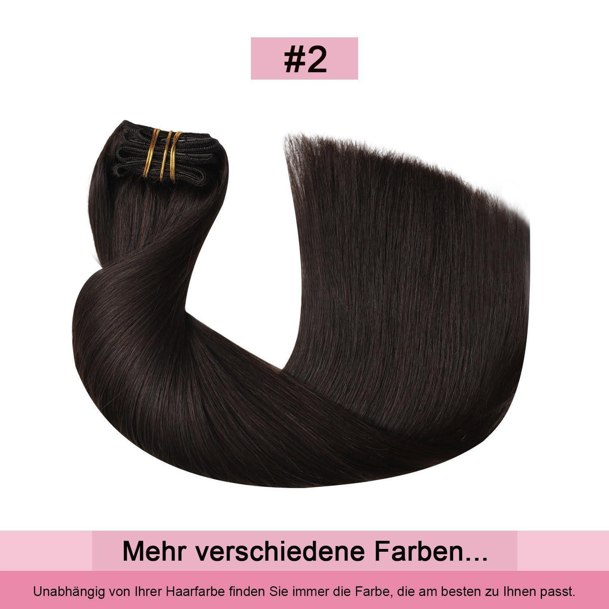 Remy Echthaar Clip-Ins Dunkelbraun #2 – 45cm, 120g