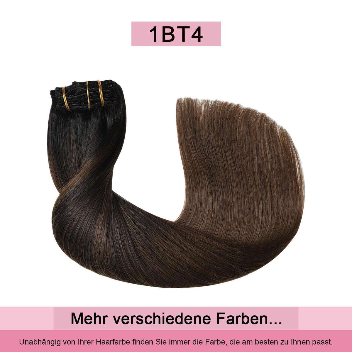 Clip-in Haarverlängerung Echthaar 50cm #1BT4 Natürlich Schwarz