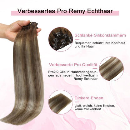 Remy Clip-in Haarverlängerung #3/8/22 – Walnuss Braun bis Blond