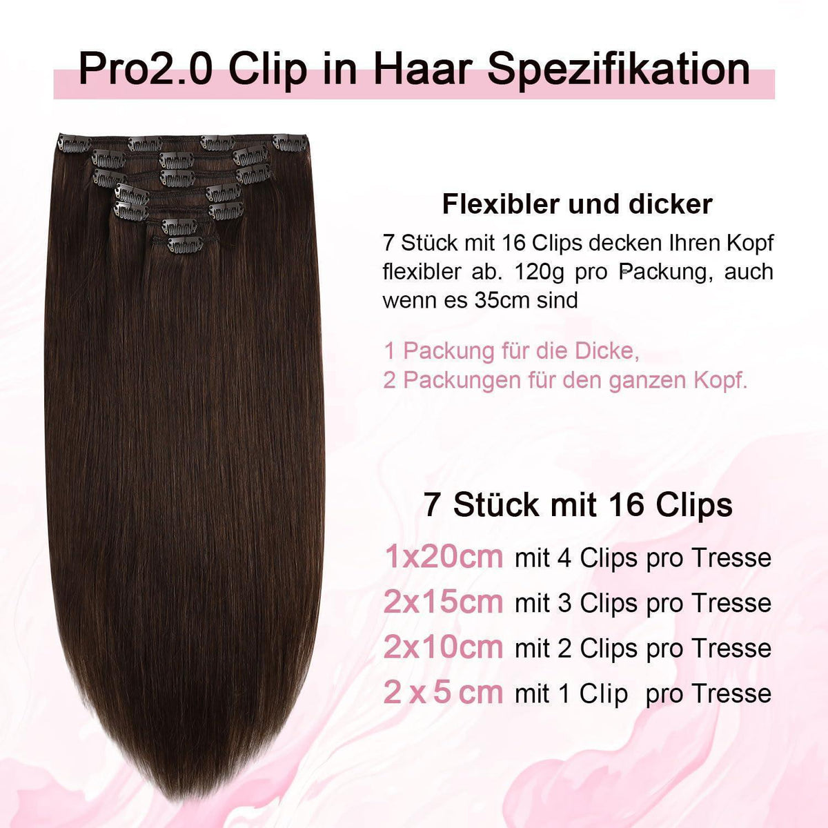 Clip-in Haarverlängerung Echthaar Mittelbraun #4, 55cm