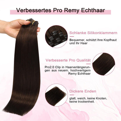 Clip-in Haarverlängerung Echthaar Mittelbraun #4, 55cm