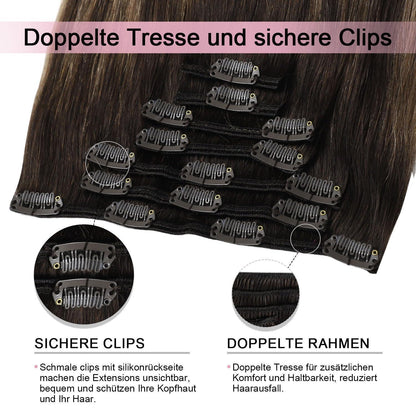 Clip-in Haarverlängerung Echthaar Dunkelbraun #2/6/2 (50cm)