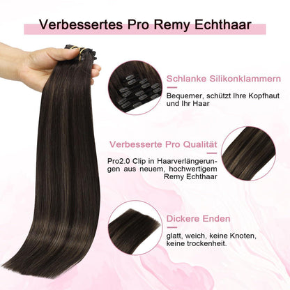 Clip-in Haarverlängerung Echthaar Dunkelbraun #2/6/2 (50cm)