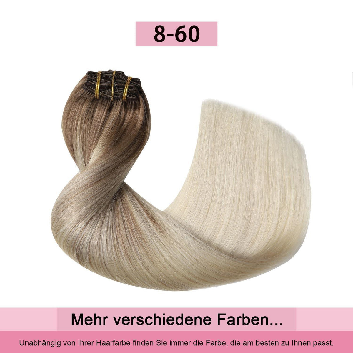 Remy Echthaar Clip-Ins #8/60 Hellbraun-Platinblond 40cm