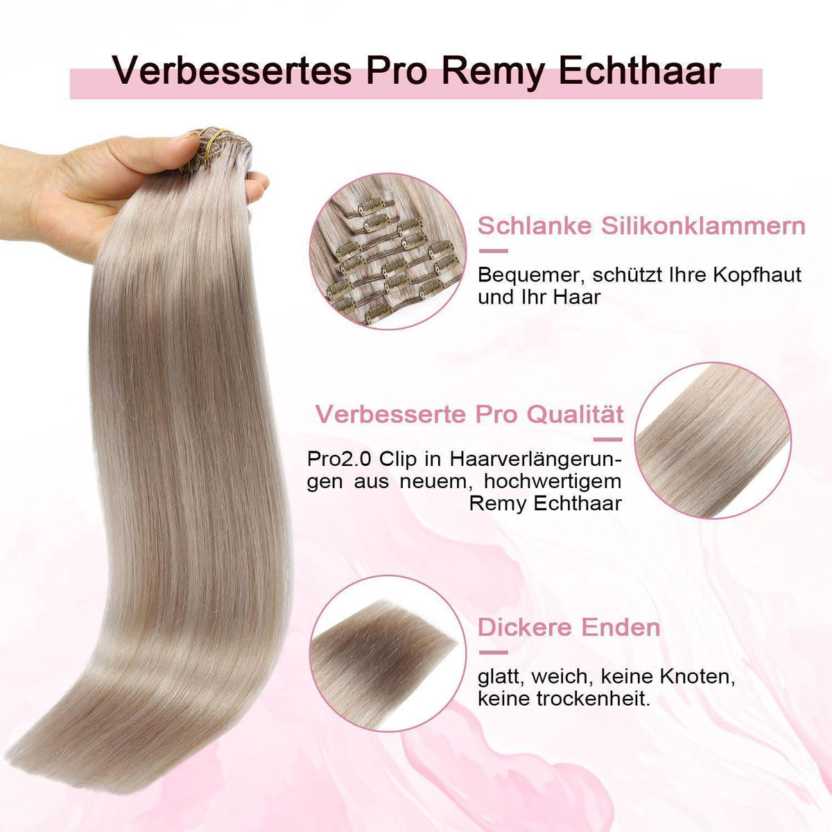 Echthaar Clip-Ins 55cm Aschblond Highlight #18p1000