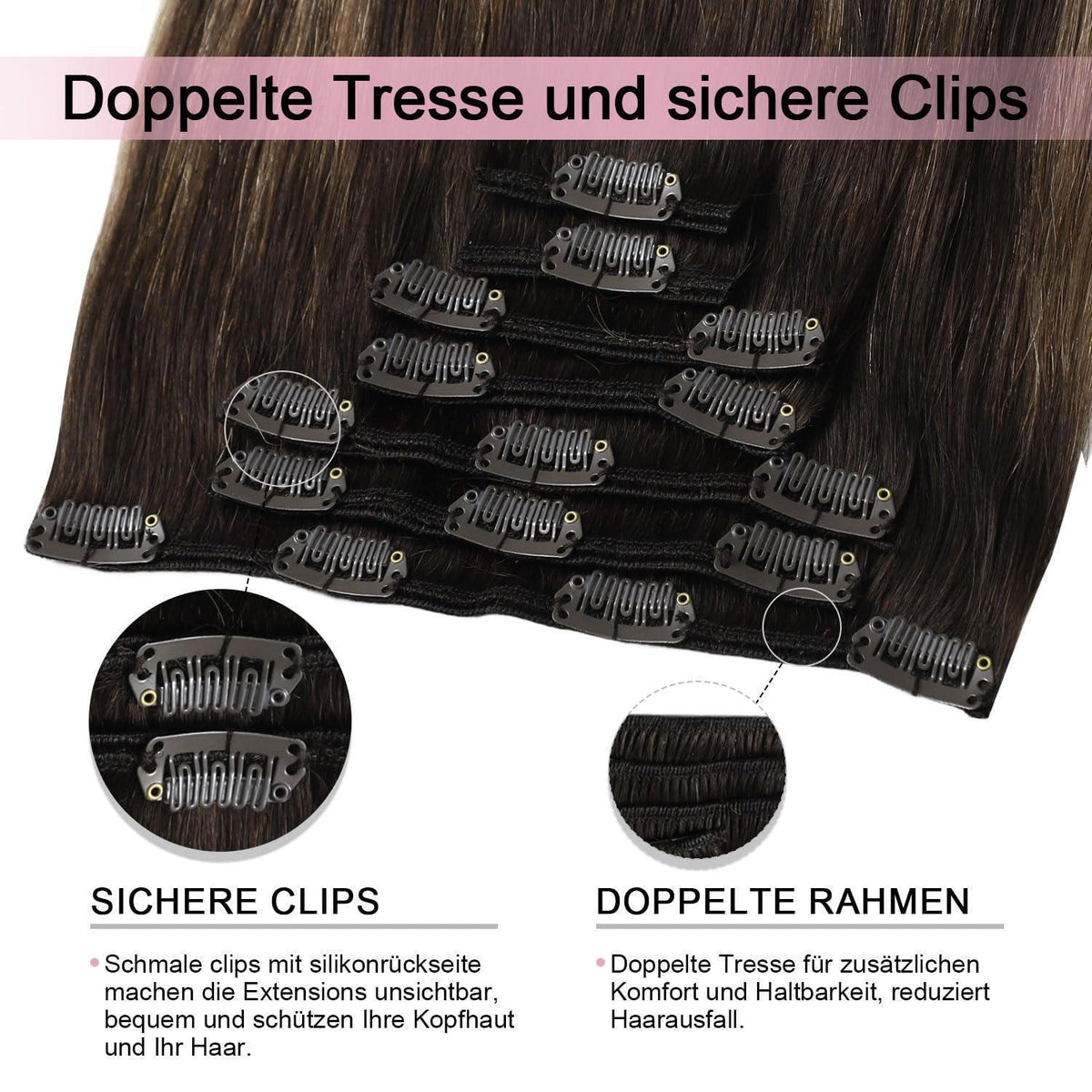 Remy Echthaar Clip-Ins Dunkelbraun #2/6/2 – 40cm