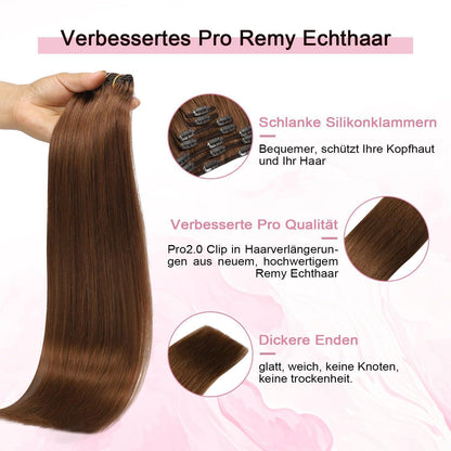 Clip-in Haarverlängerung Echthaar Rotbraun #33, 35cm