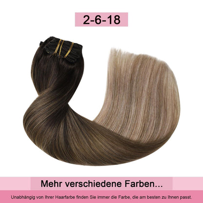 Clip-in Haarverlängerung Echthaar Dunkelbraun bis Blond 35cm