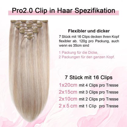 Echthaar Clip-in Extensions Aschblond #18p1000, 45cm