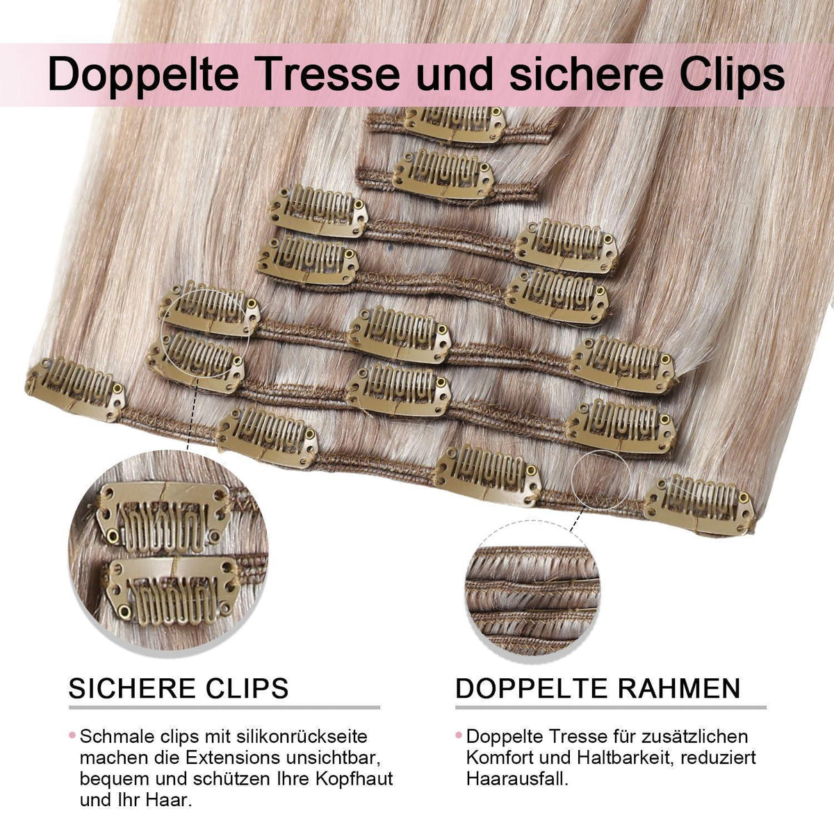 Echthaar Clip-in Extensions Aschblond #18p1000, 45cm