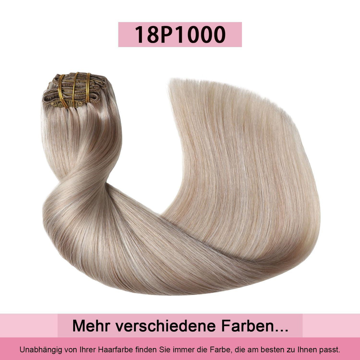 Echthaar Clip-in Extensions Aschblond #18p1000, 45cm