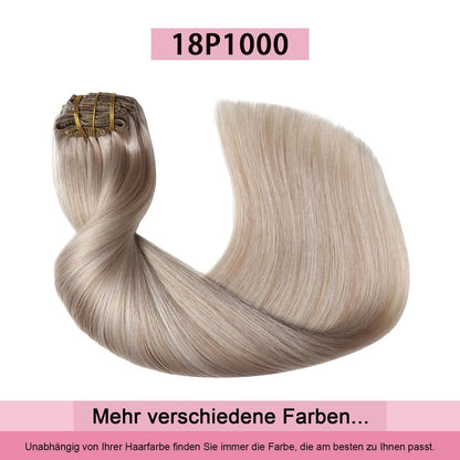 Clip-in Haarverlängerung Echthaar Aschblond Highlight 35cm