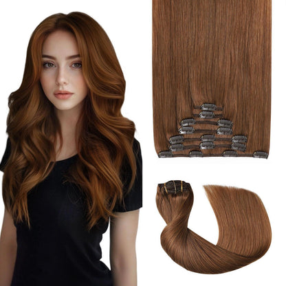 Clip-in Haarverlängerung Rotbraun #33 – Echthaar 55cm