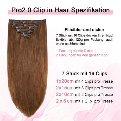 Clip-in Haarverlängerung Rotbraun #33 – Echthaar 55cm