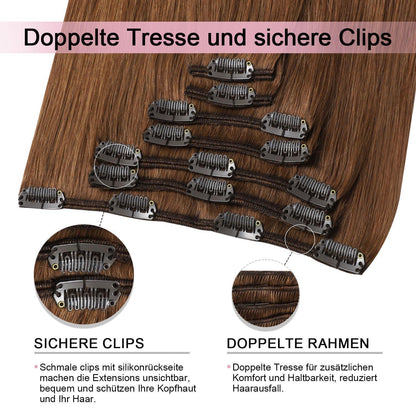 Clip-in Haarverlängerung Rotbraun #33 – Echthaar 55cm