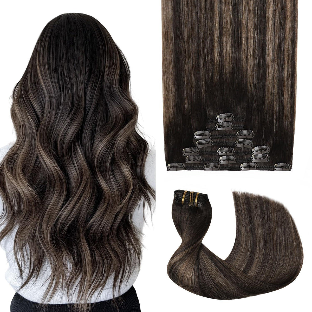 Clip-in Haarverlängerung Echthaar Dunkelbraun #2/6/2, 35cm