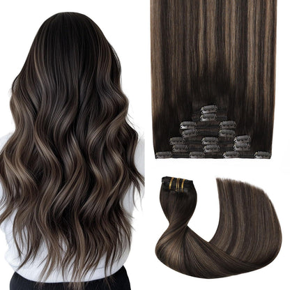 Clip-in Haarverlängerung Echthaar Dunkelbraun #2/6/2, 35cm