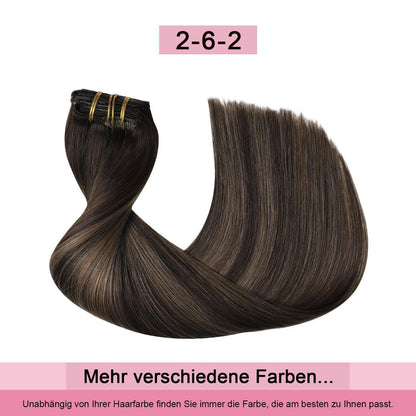 Clip-in Haarverlängerung Echthaar Dunkelbraun #2/6/2, 35cm