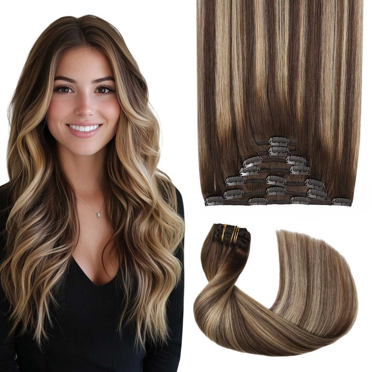 Remy Echthaar Clip-Ins #4/27/4 Balayage – 40cm Haarverlängerung
