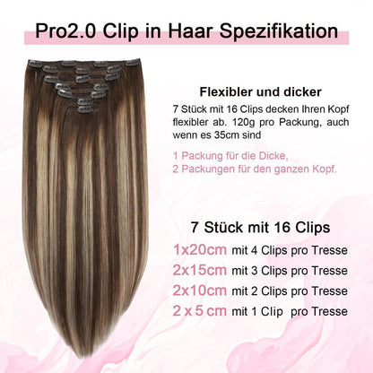 Remy Echthaar Clip-Ins #4/27/4 Balayage – 40cm Haarverlängerung