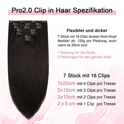 Clip-in Haarverlängerung Echthaar Dunkelbraun #2 – 35cm