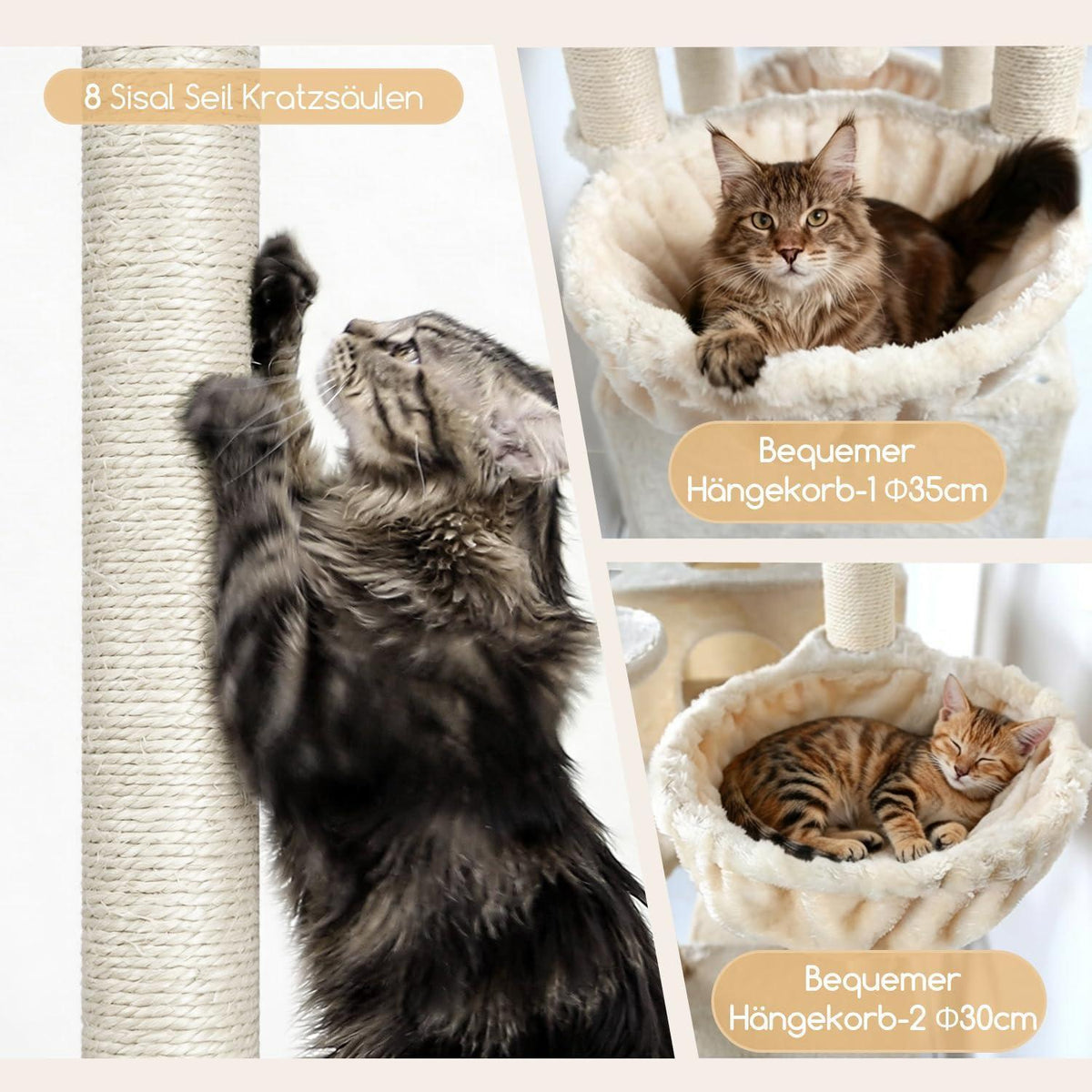 XXL Kratzbaum Beige für Große Katzen – Stabil & Komfortabel