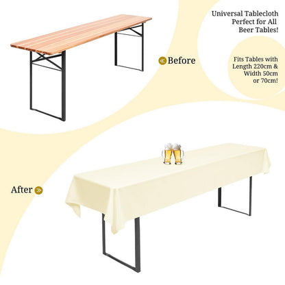 10x Biertisch Tischdecke Beige – 260x110cm, Waschbar & Langlebig