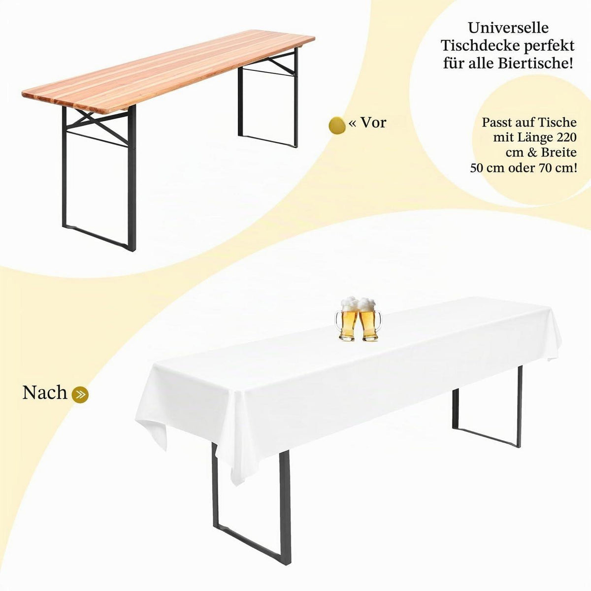 10x Biertisch Tischdecke Weiß 250x100cm – Wasserabweisend & Waschbar