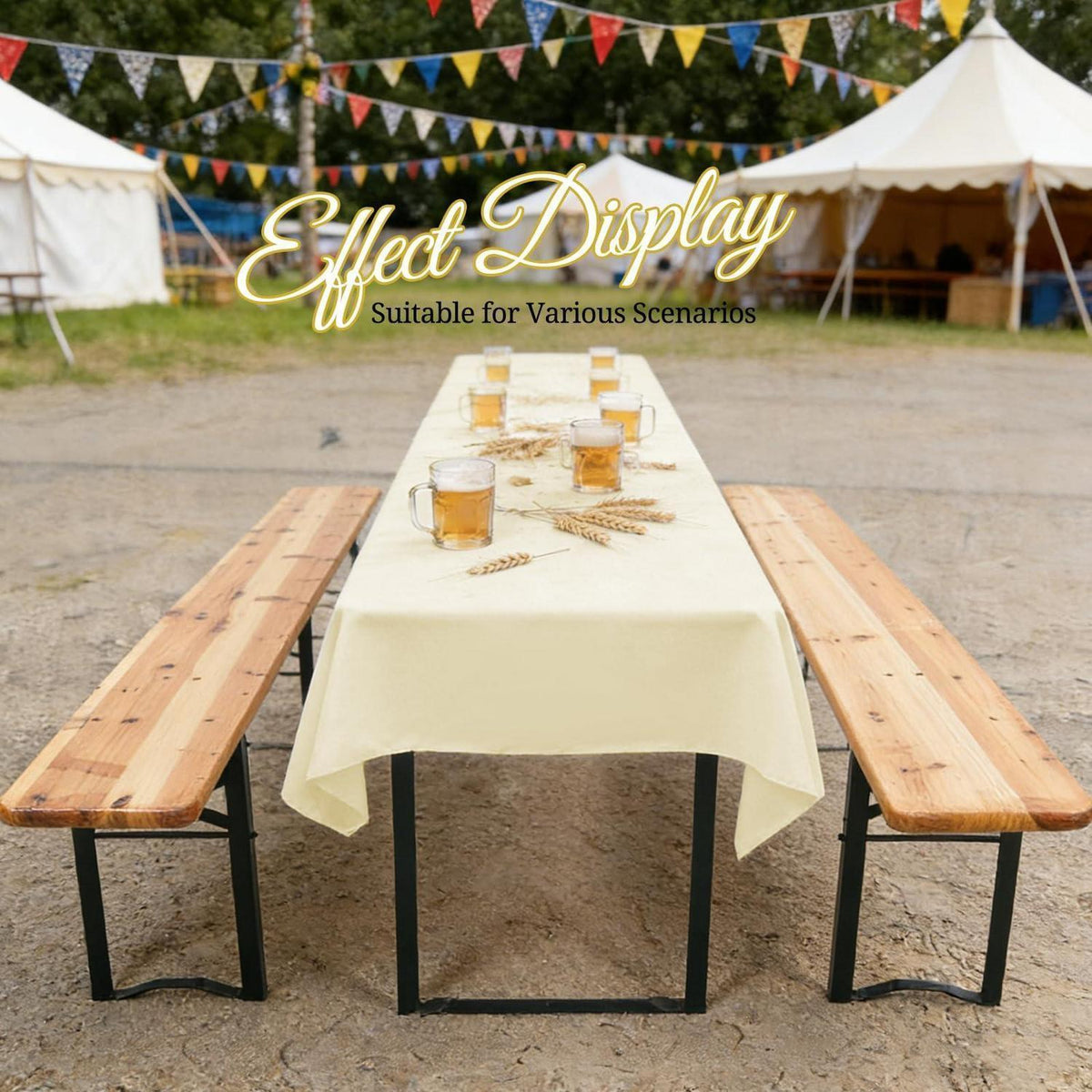 10x Biertisch Tischdecke Beige – Wasserabweisend & Waschbar 250x100cm