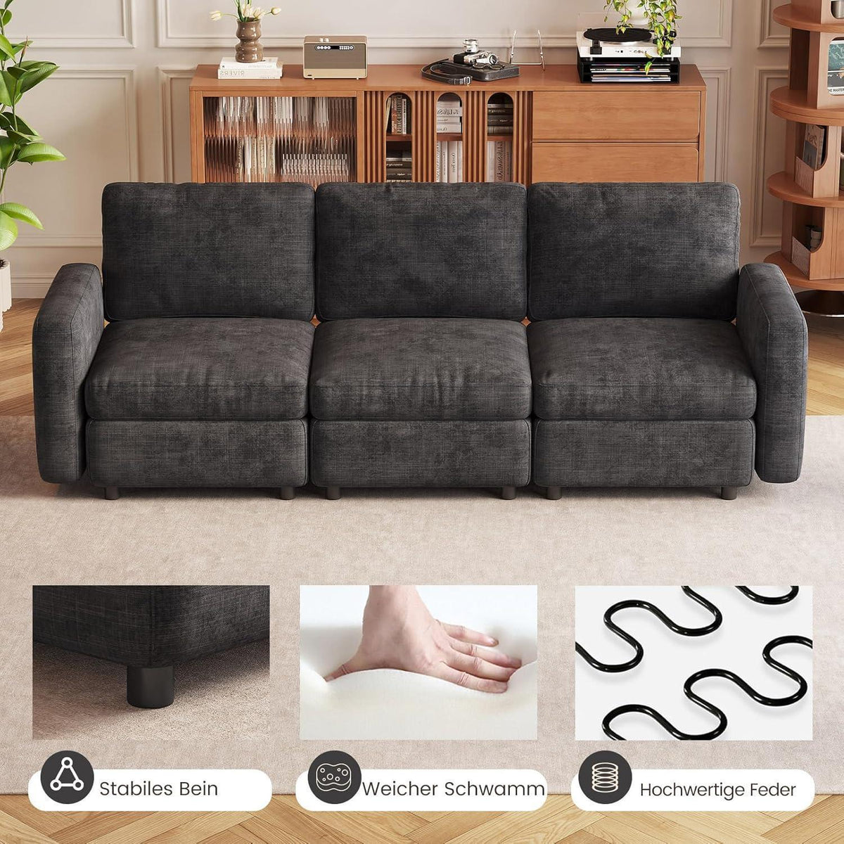 Modulares Samtsofa mit Stauraumhocker – Flexibles Wohnzimmer Sofa
