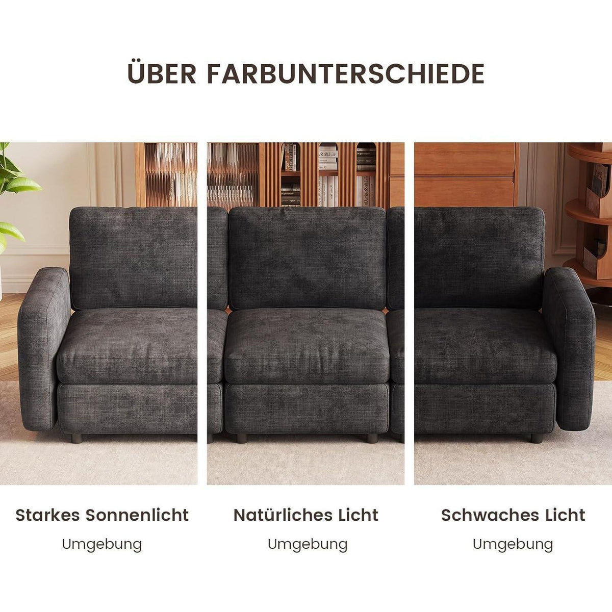 Modulares Samtsofa mit Stauraumhocker – Flexibles Wohnzimmer Sofa