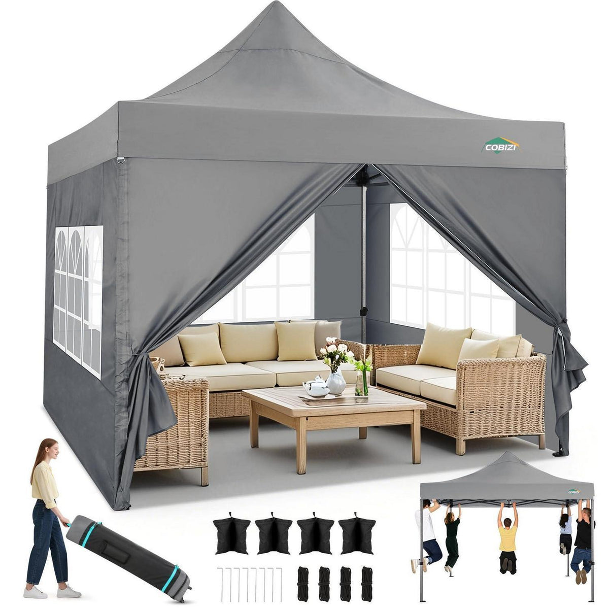 Faltpavillon 3x4.5m Wasserdicht mit Seitenwänden & Tragetasche