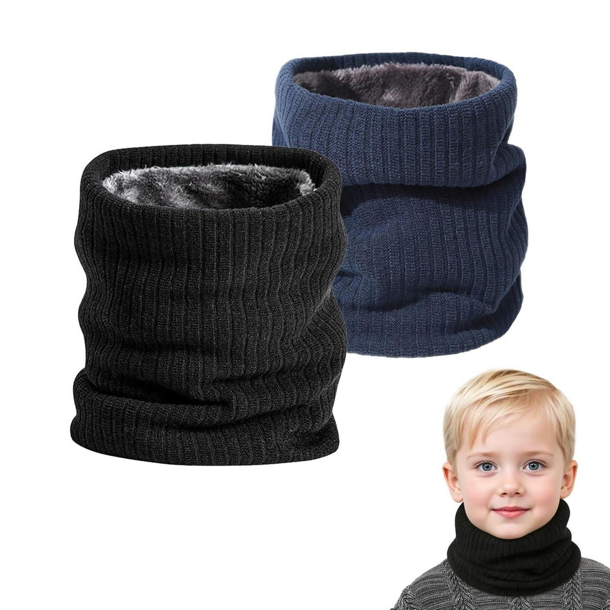 2x Winter Schlauchschal Kinder Schwarz Blau | Halswärmer für Sport