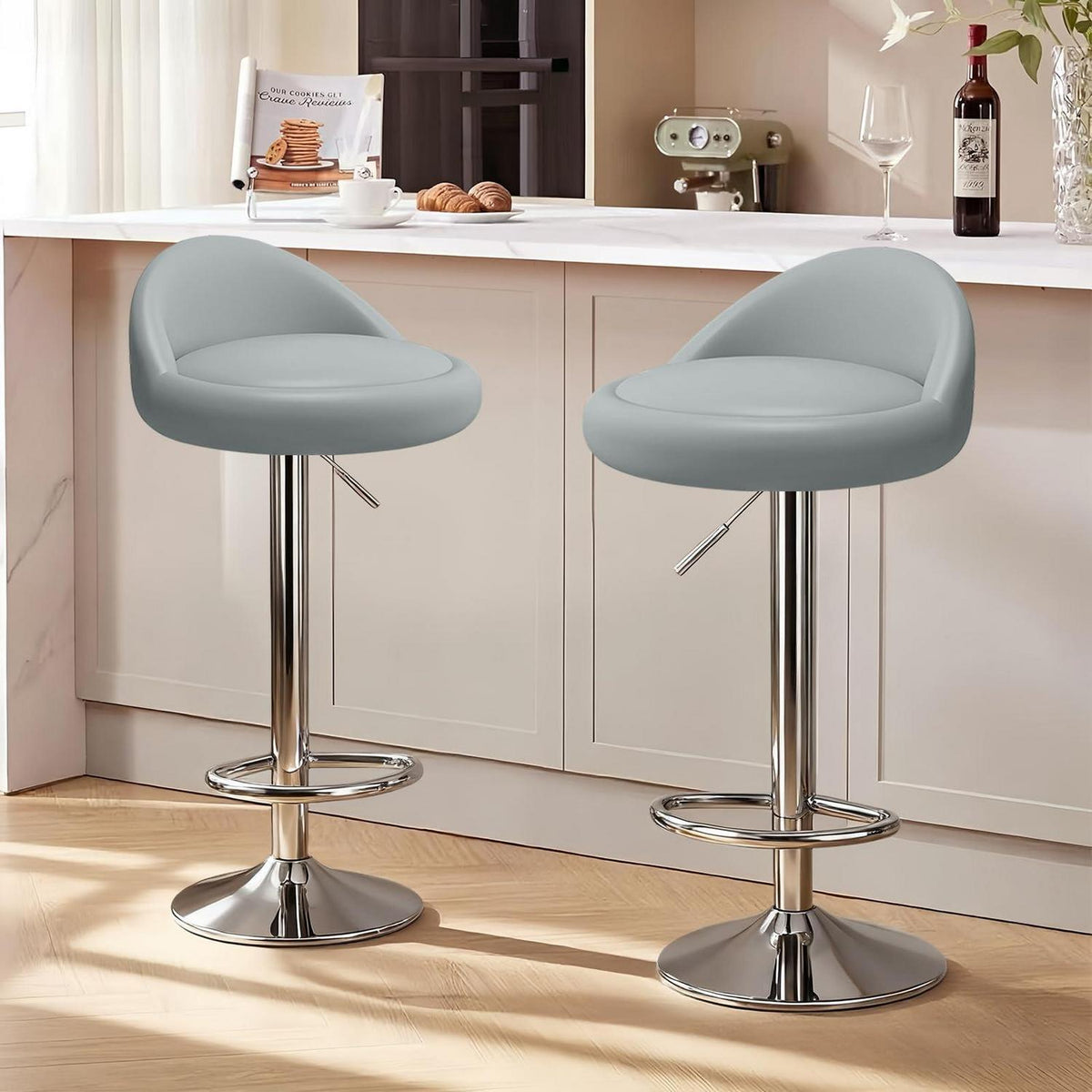 Barhocker-Set 2x Grau, Höhenverstellbar & Drehbare Barhocker