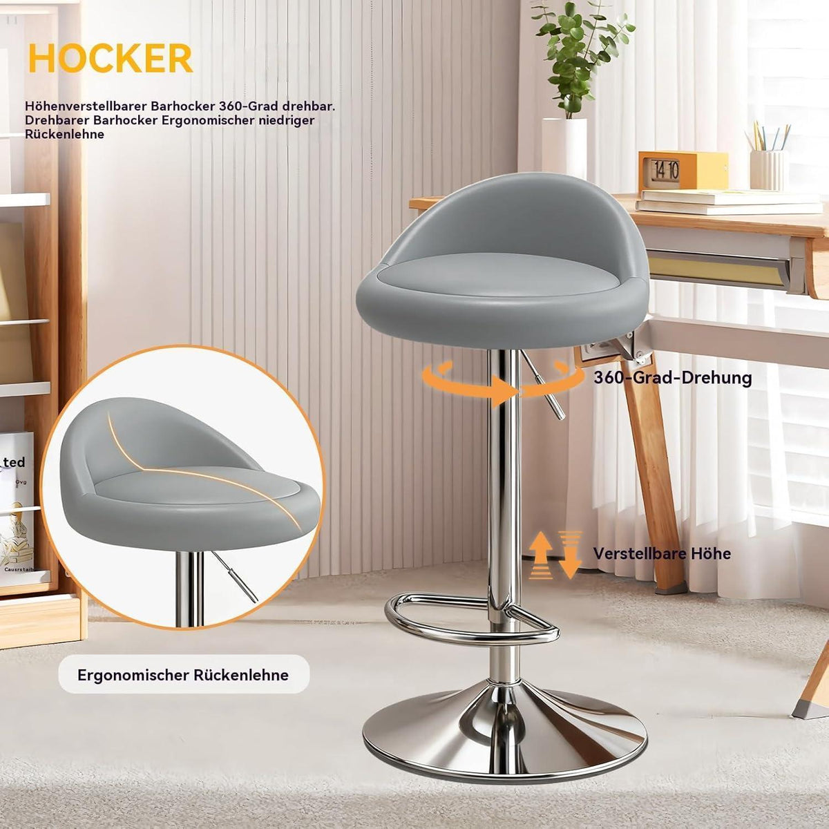 Barhocker-Set 2x Grau, Höhenverstellbar & Drehbare Barhocker