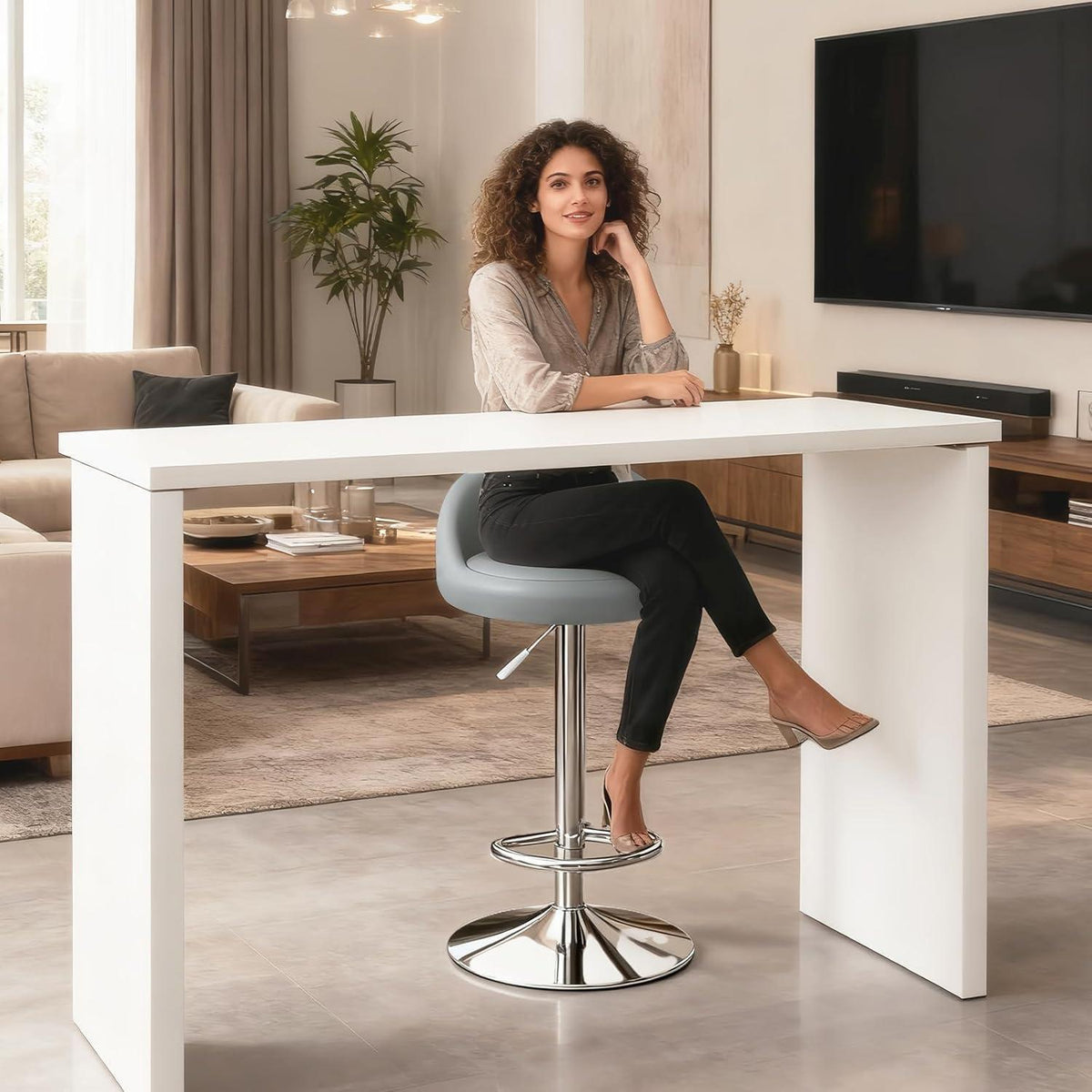 Barhocker-Set 4er-Pack, drehbar & höhenverstellbar, Grau