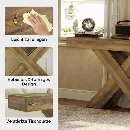 Schmaler Konsolentisch 140cm – Industrie Flurtisch mit X-Design