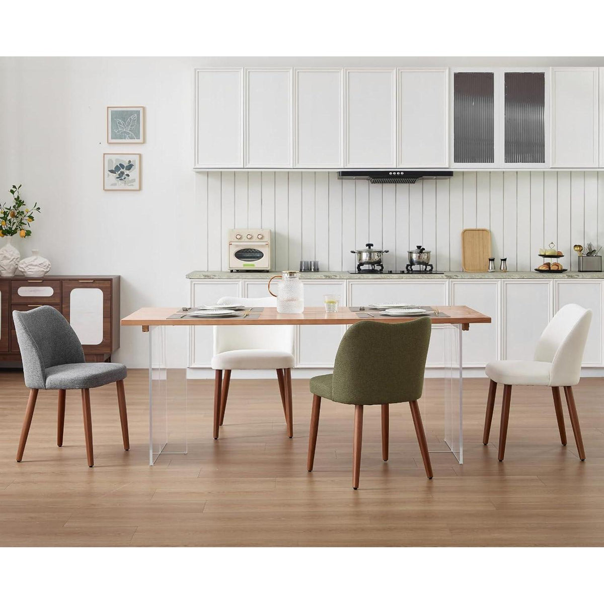 Moderner Esszimmerstuhl 2er Set mit Leinenbezug & Holzbeinen