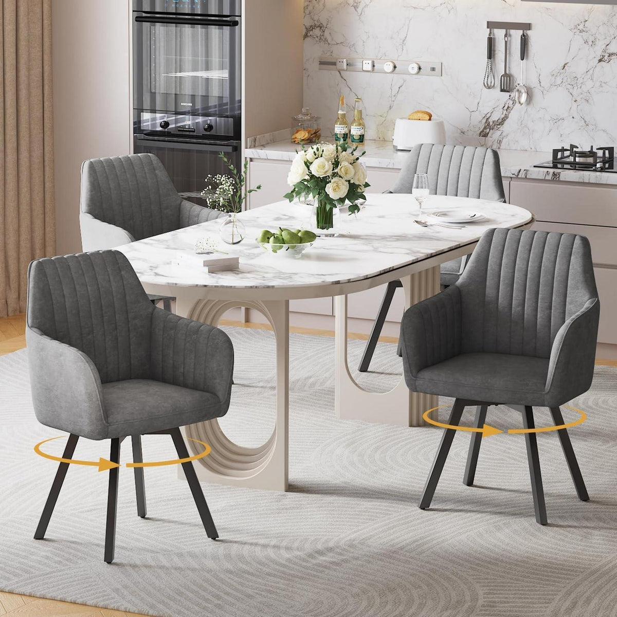 Drehbarer Esszimmerstuhl Set 4er – Samt, Grau