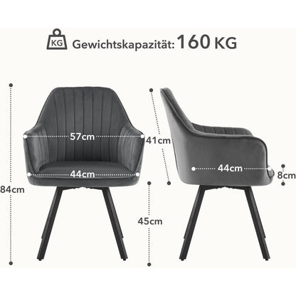 Drehbarer Esszimmerstuhl Set 4er – Samt, Grau
