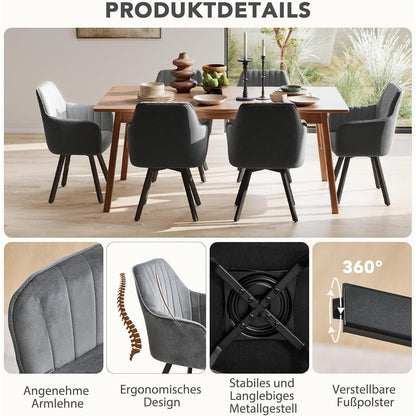 Drehbarer Esszimmerstuhl Set 4er – Samt, Grau