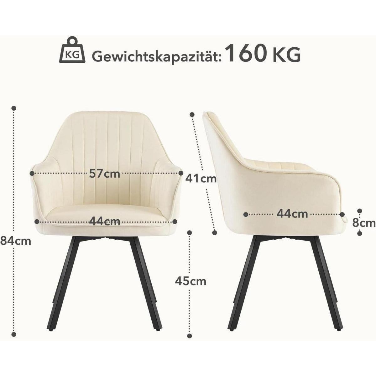 Drehbarer Esszimmerstuhl mit Armlehne & Samtbezug – 4er Set Beige