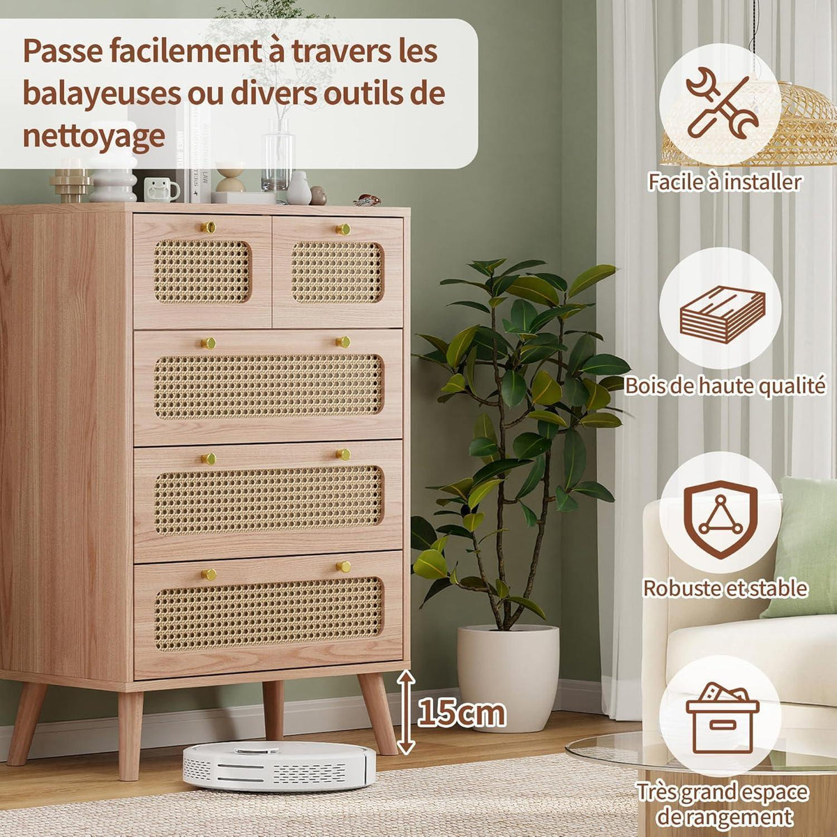 Rattan Schubladenschrank mit Kippschutz – Kommode für Schlafzimmer & Co.
