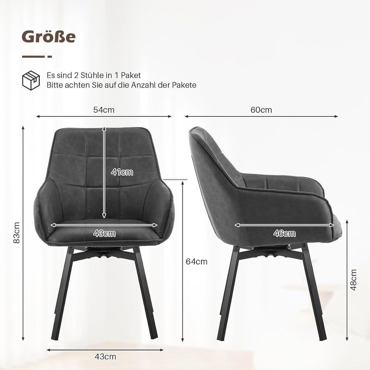 Drehbare Esszimmerstühle Grau 6er Set mit Armlehnen