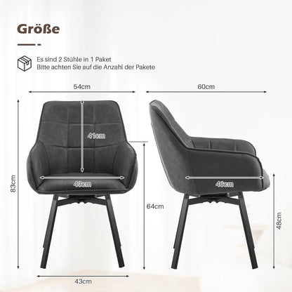 Drehbare Esszimmerstühle Grau 6er Set mit Armlehnen