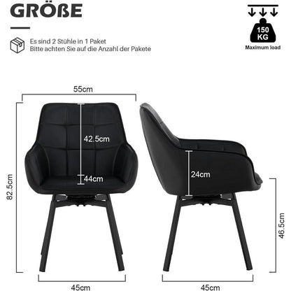 Drehbare Esszimmerstühle 6er Set Schwarz in Lederoptik
