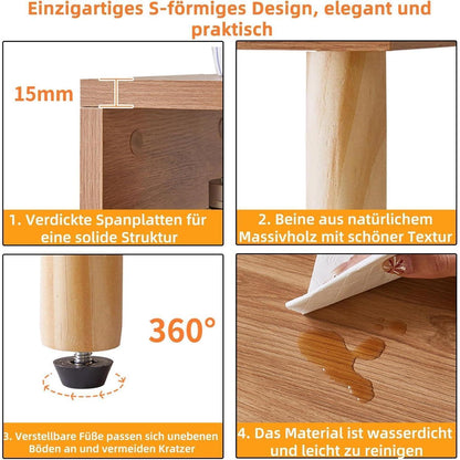 3-stufiger Beistelltisch mit Ablagefach – Industrieller Nachttisch Eiche