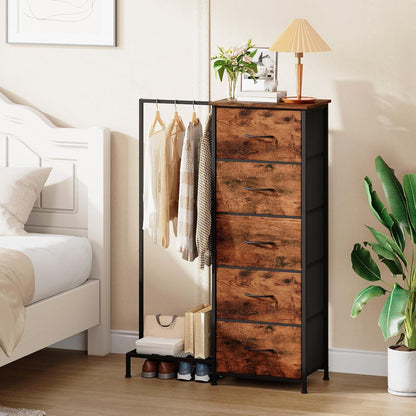 Stoffkommode mit Kleiderstange & 5 Schubladen – Schlafzimmer Schrank