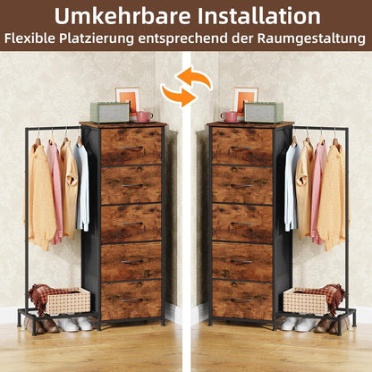 Stoffkommode mit Kleiderstange & 5 Schubladen – Schlafzimmer Schrank