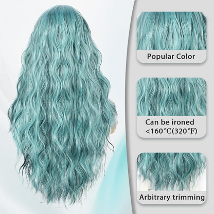 Blaue Highlights Wellige Lace Front Perücke – 24 Zoll Synthetik